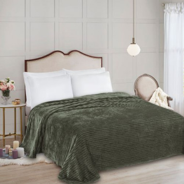 ПЛЕД(ПОКРЫВАЛО) WELLSOFT luxe-Полоса олива